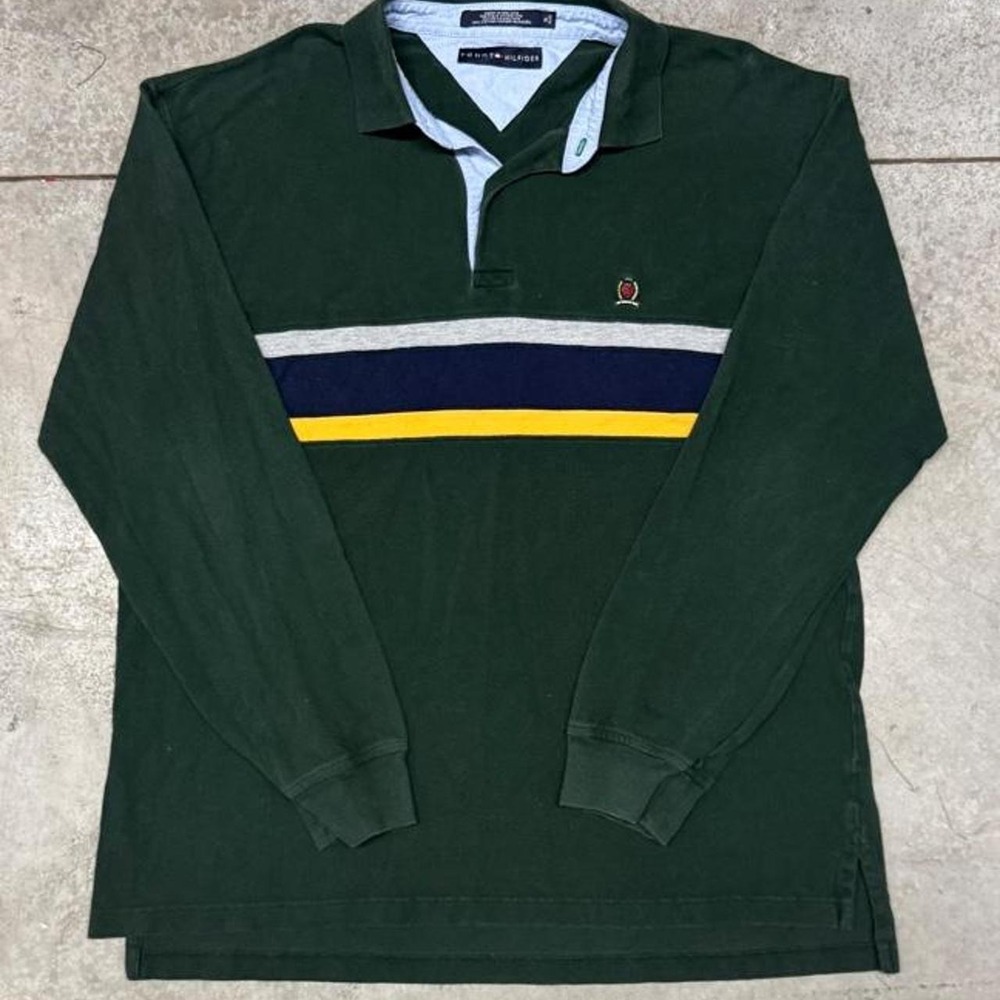 Tommy Hilfiger Men's Striped Long Sleeve Polo Rugby Shirt Sz XL